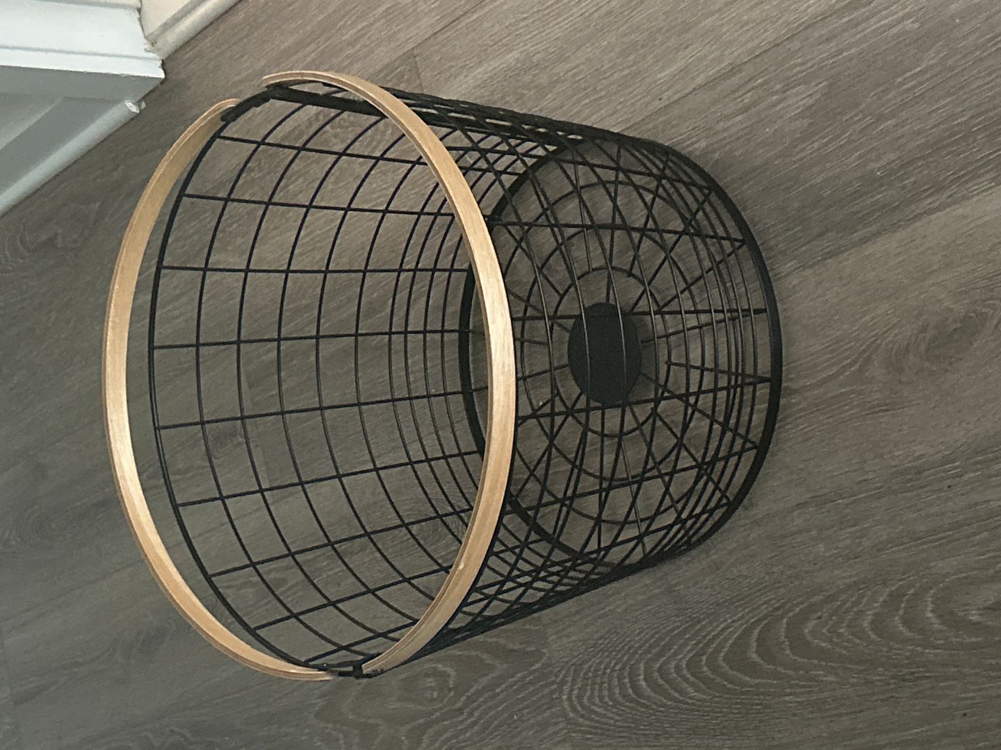 Modern Black Metal Wire Storage Basket with Natural Wood/Bamboo Rim - Decor & Hamper