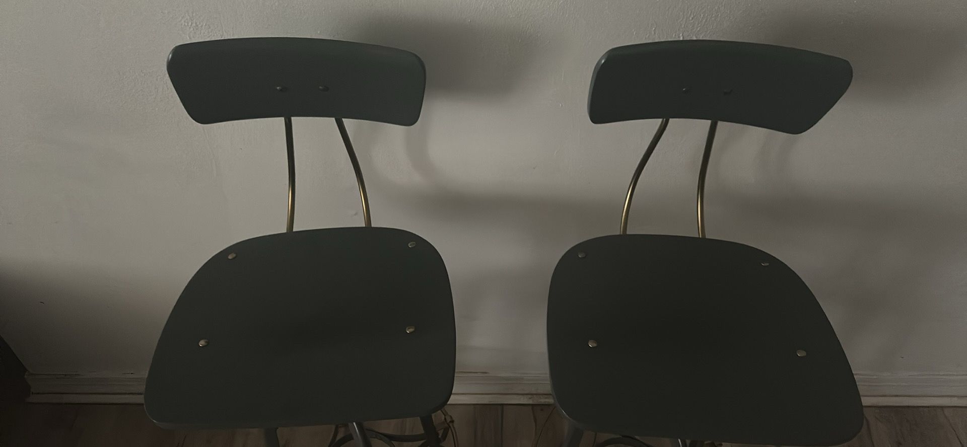 Set of 2 Mid-Century Modern Industrial Adjustable Bar Stools - Grey & Brass