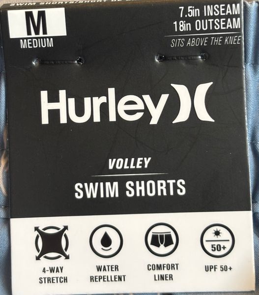 Hurley Volley Swim Shorts - Men's Medium - Blue Pineapple Print - NWT