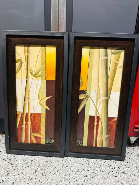 Set of 2 Framed Bamboo Wall Art Prints - Zen Asian Decor
