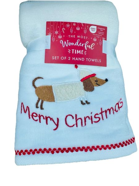 New with Tags! Adorable Dachshund Merry Christmas 2-Piece Hand Towel Set