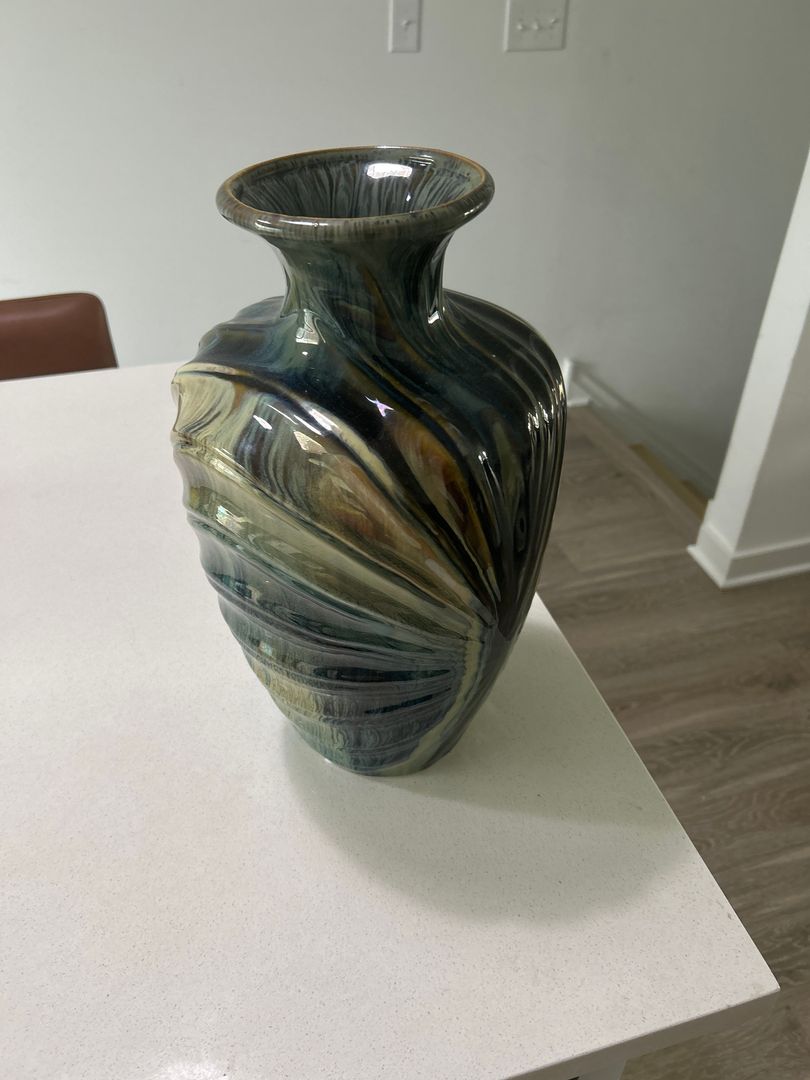 Stunning Artisan Swirl Glaze Ceramic Vase - Teal, Gold & Bronze Art Pottery