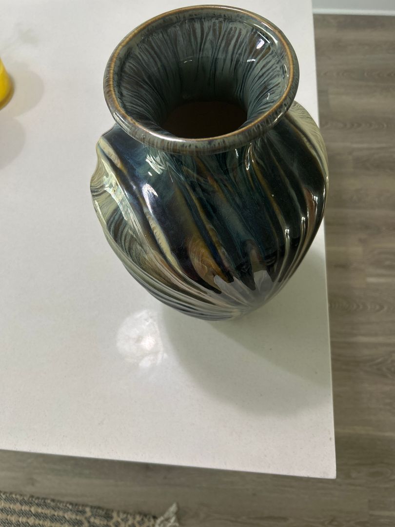 Stunning Artisan Swirl Glaze Ceramic Vase - Teal, Gold & Bronze Art Pottery