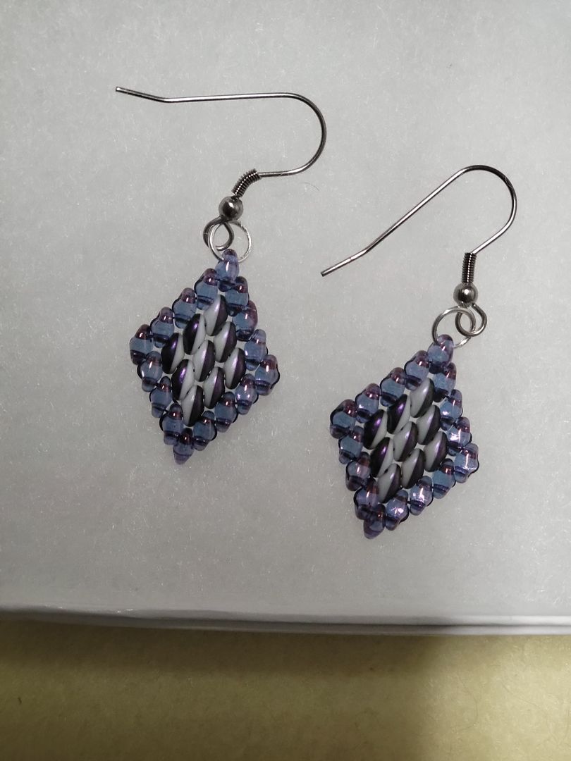 Handmade Czech Glass Earrings - Purple / White & Transparent Blue